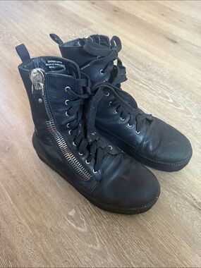 UNIF trench boots black Platform Lace-Up Ankle Boots with Side Zipper
